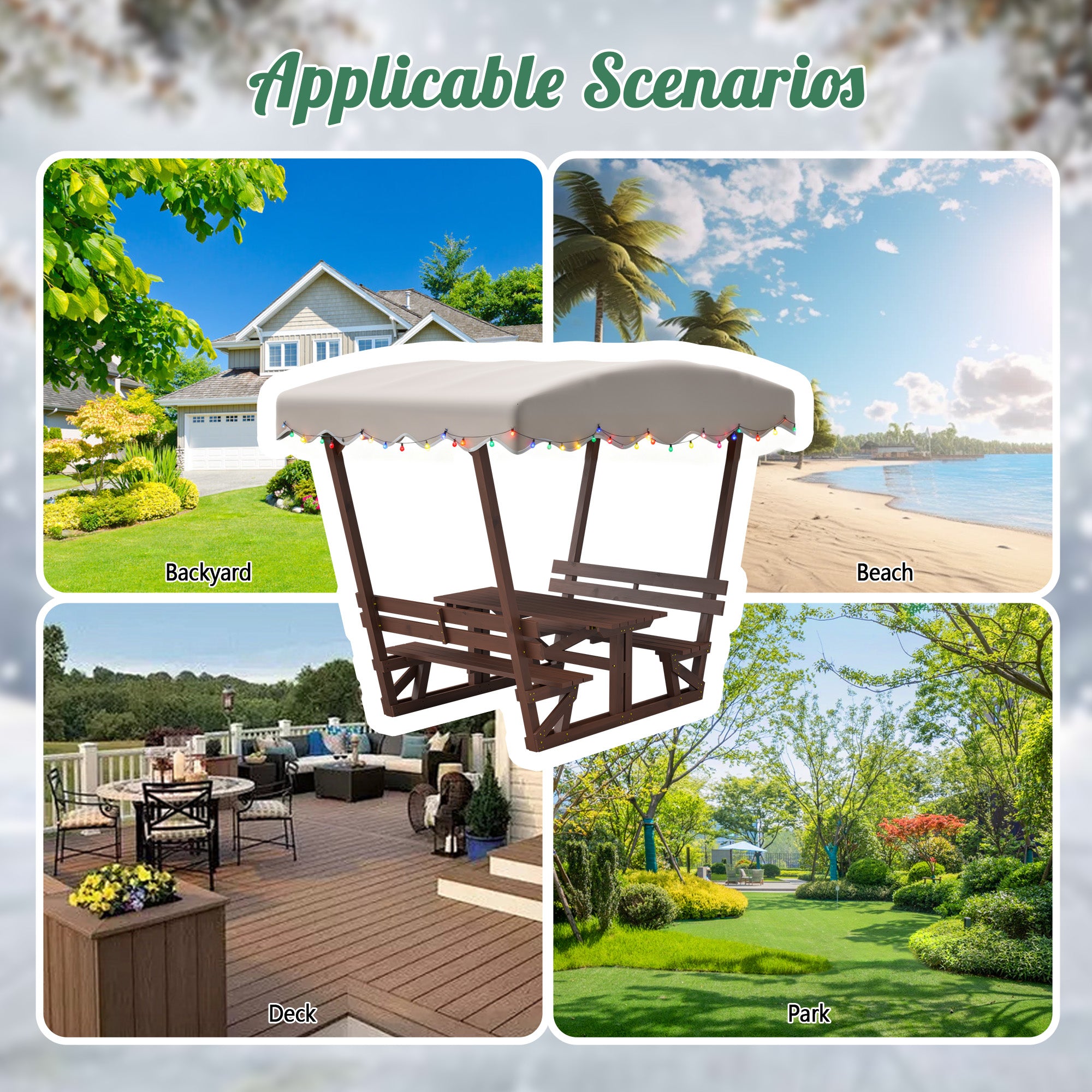 Outdoor Waterproof Solid Wood Picnic Table and Bench Set