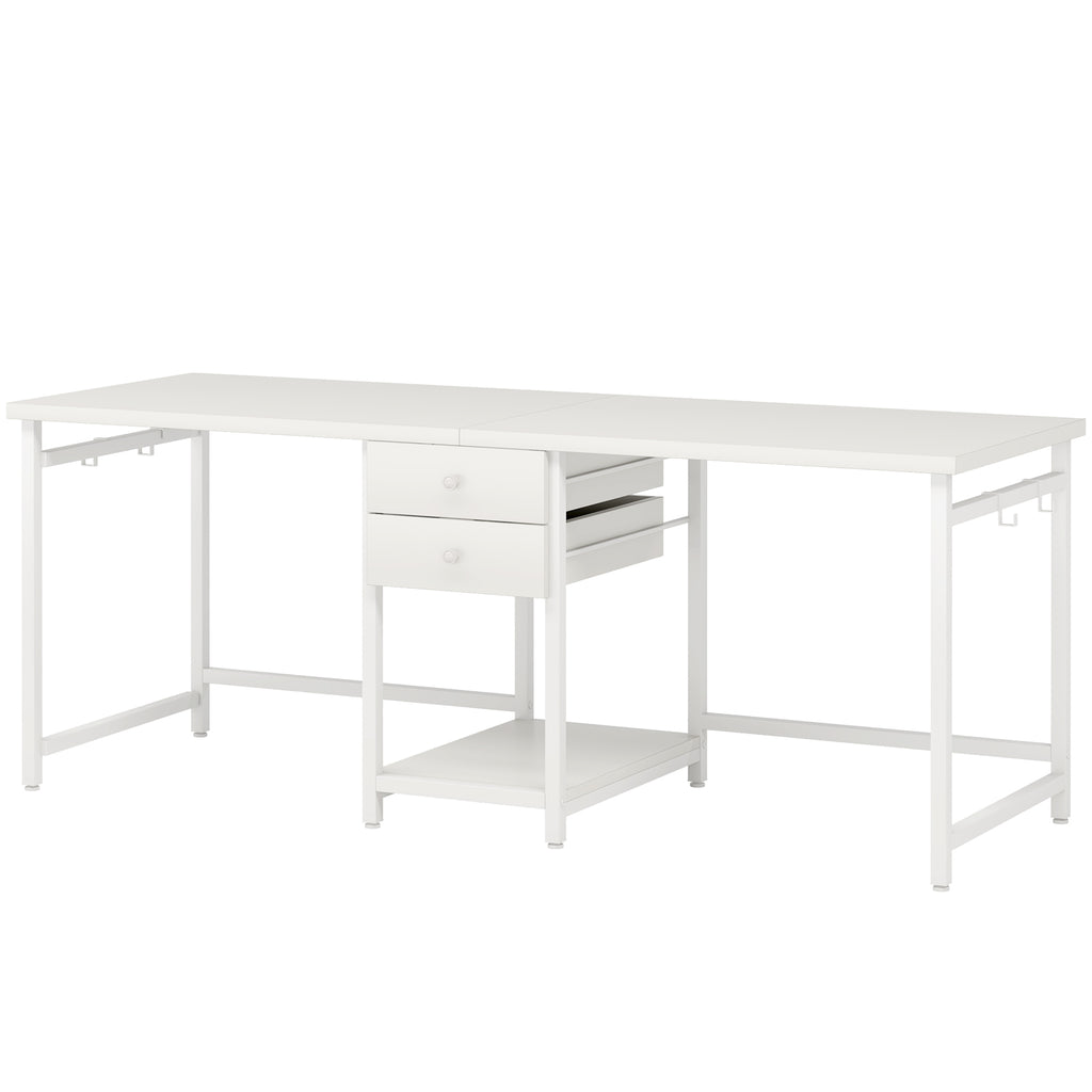 79-Inch Two Person Computer Desk with Drawers and Storage Shelves