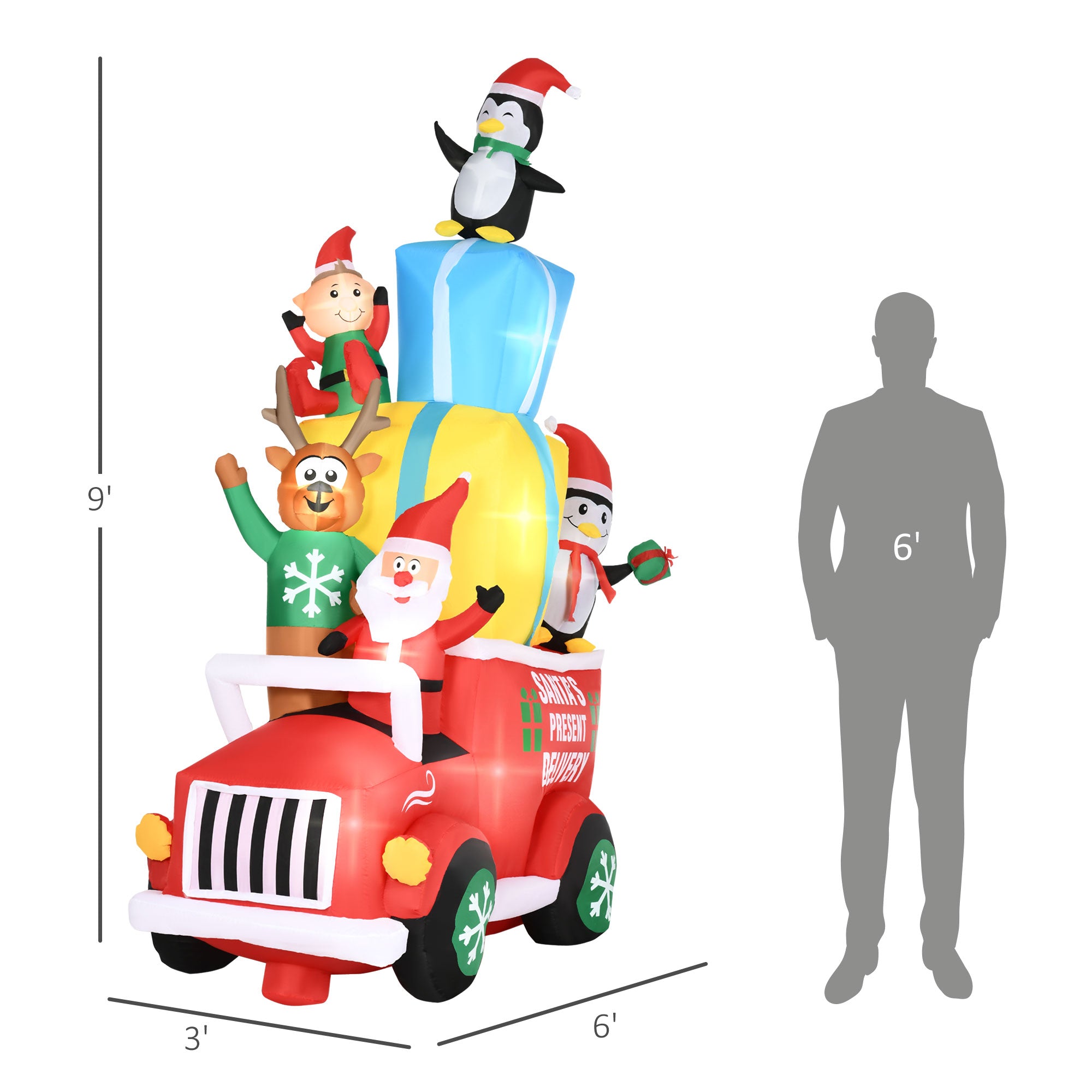 Outsunny 9ft Christmas Inflatable Santa Claus with Gift Car