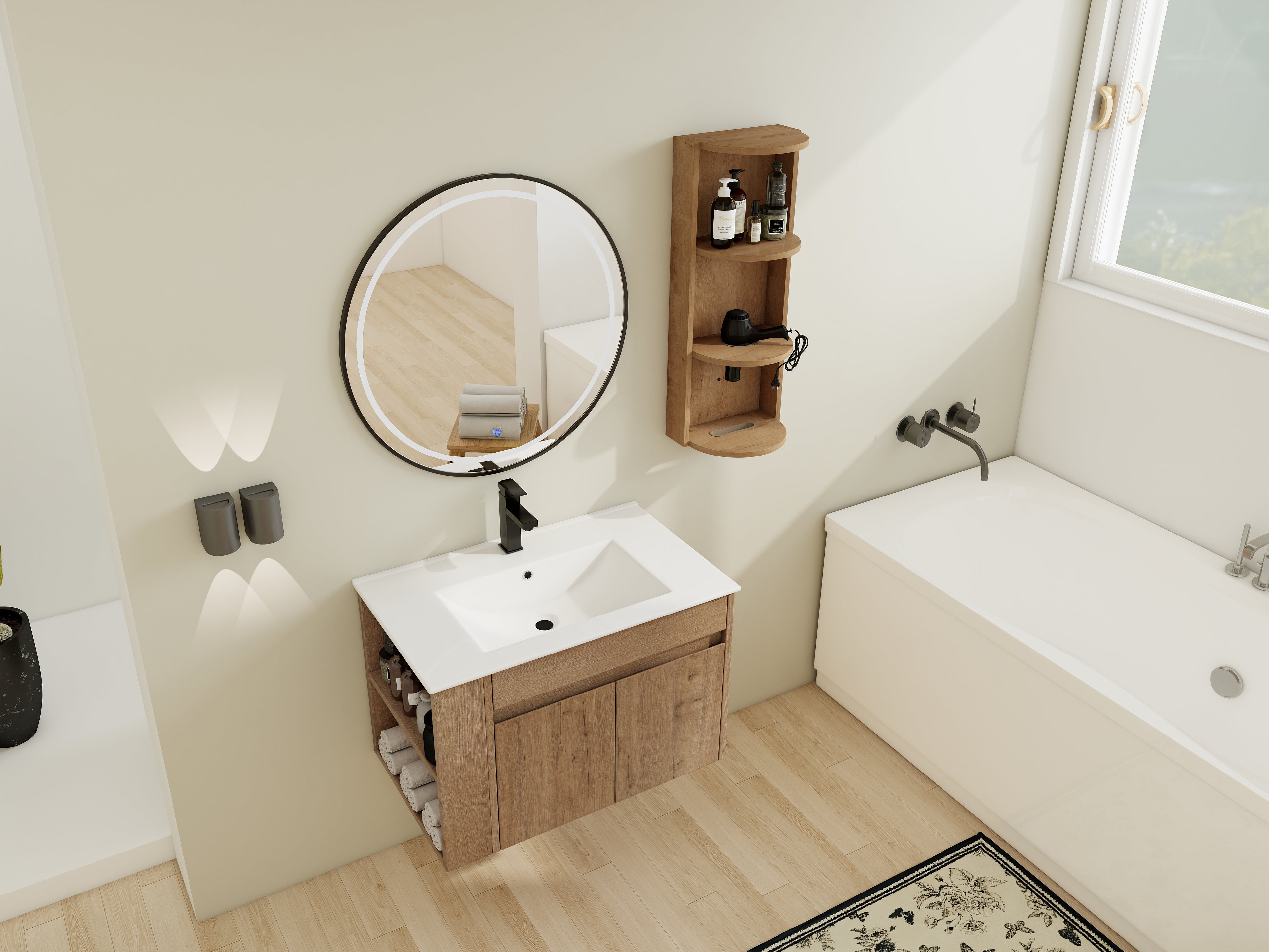 30" Wall-Mounted Bathroom Vanity With Sink and Storage Rack