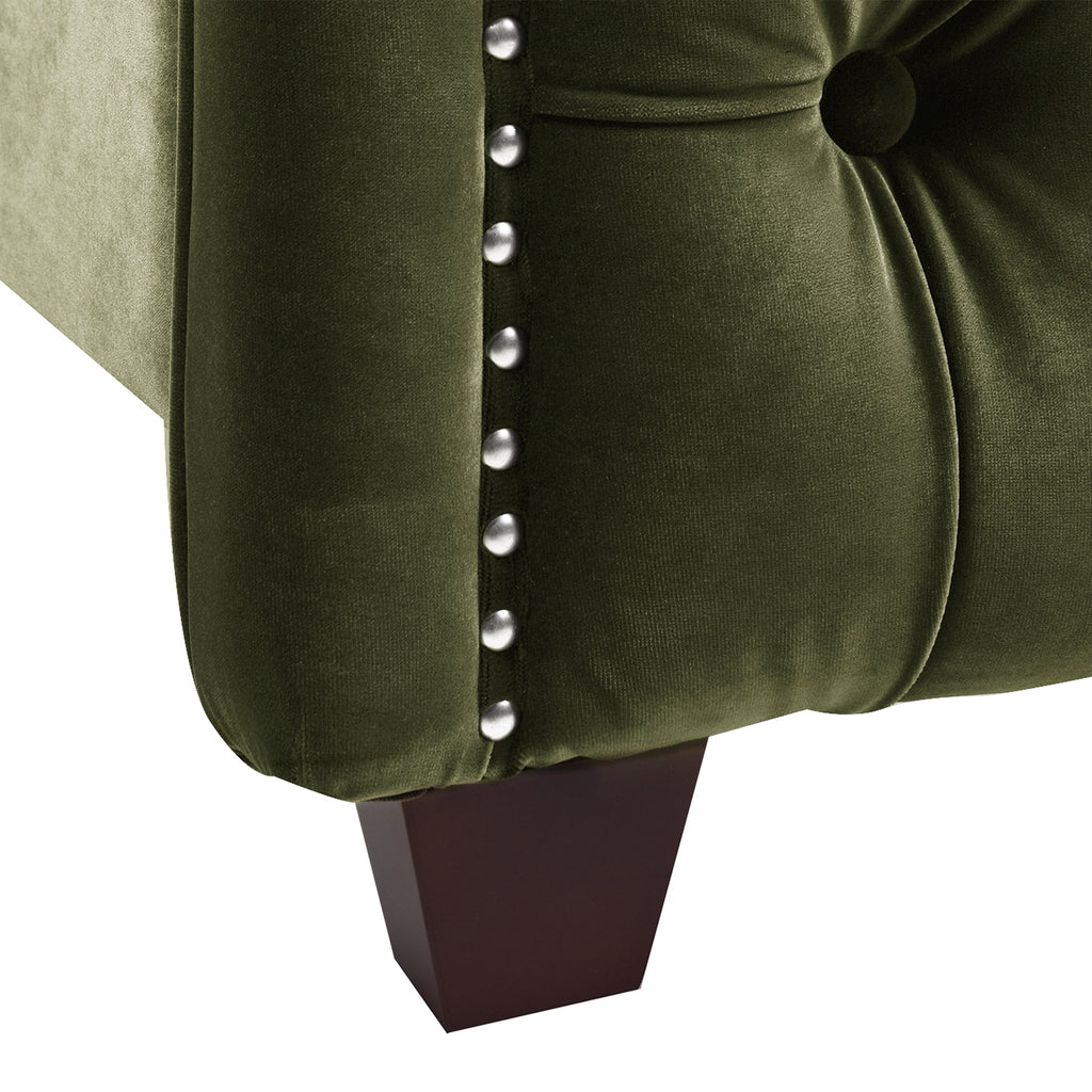 Marcella Upholstered Shelter Headboard Bed Set, Queen, Olive