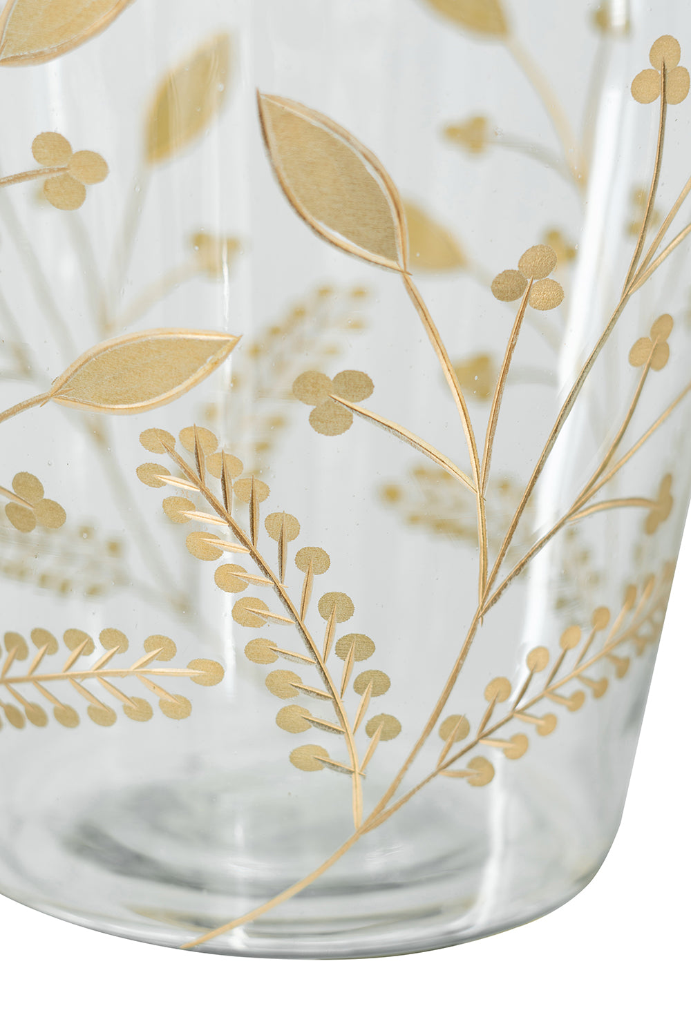 Curved Glass Accent Vase, 12.6-Inch Tall, Multicolor with Gold Floral Motifs