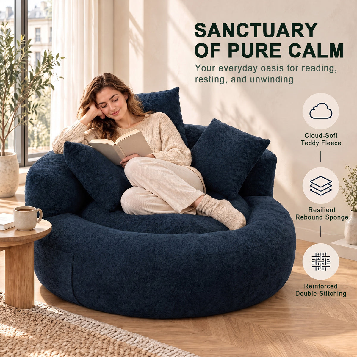 5FT Ultra Cozy Round Memory Foam Sofa, Light Blue