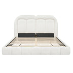 Queen Size Boucle Upholstered Platform Bed with Tufted Headboard