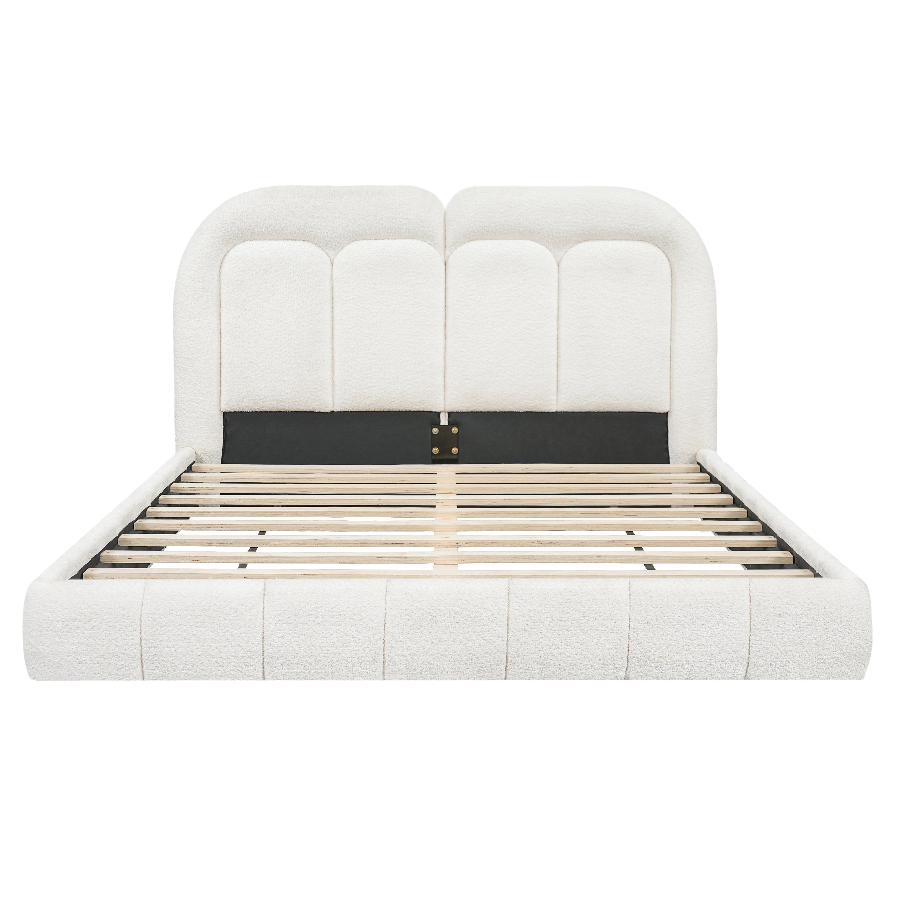 Queen Size Boucle Upholstered Platform Bed with Tufted Headboard