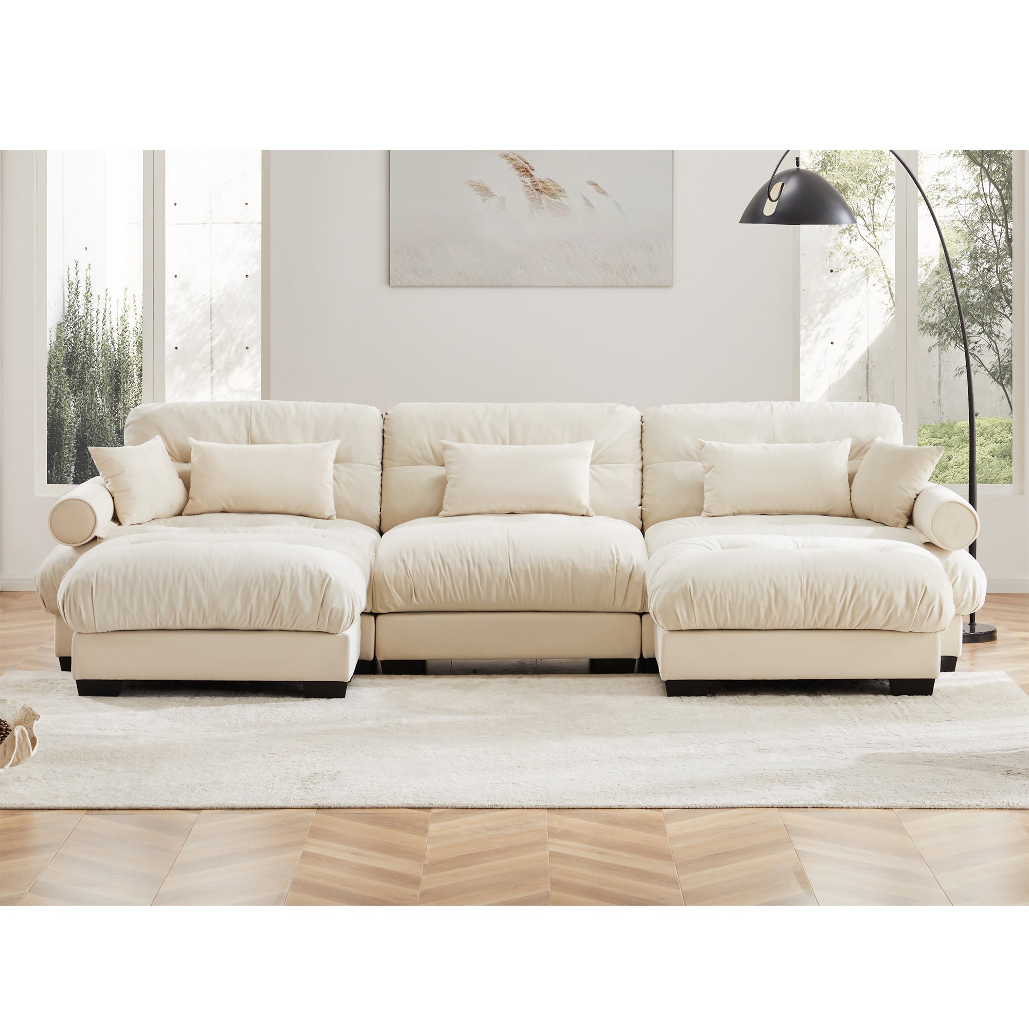 U Shape Modular Sectional Sofa Couch with Two Movable Ottomans