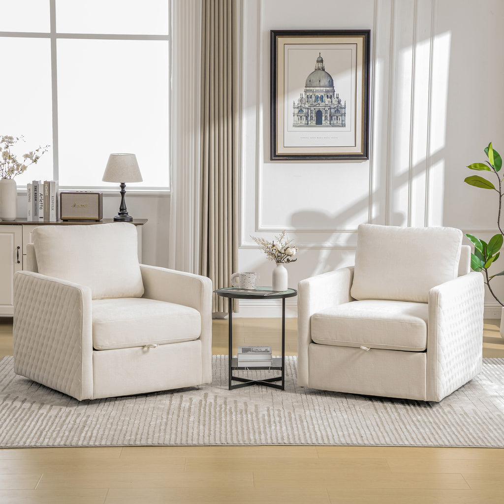 29.5"W Upholstered 360° Swivel Armchair with Hidden Storage
