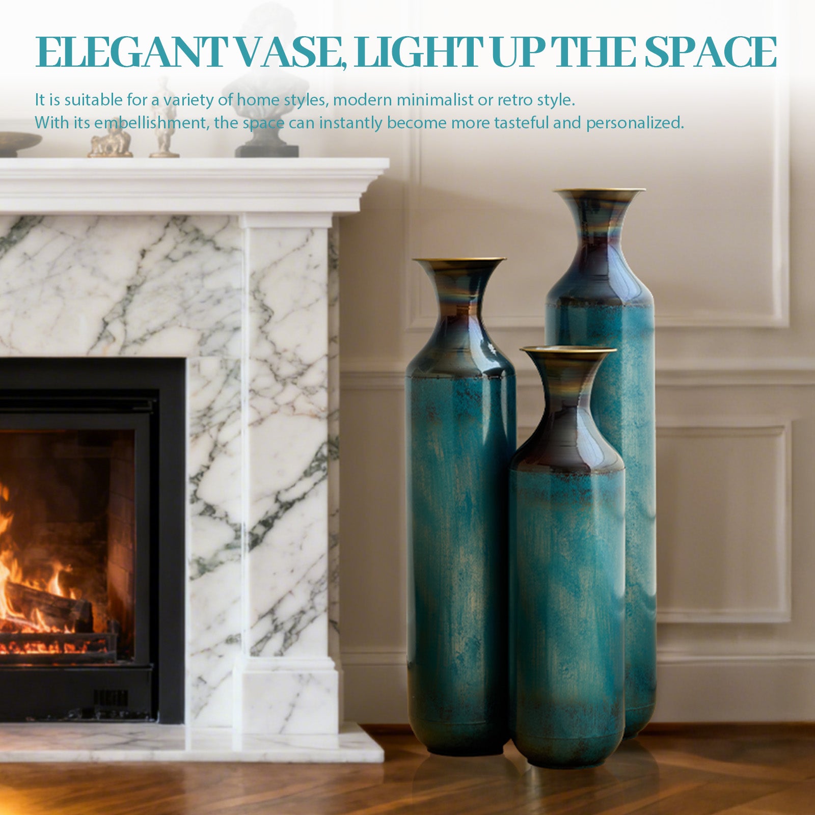Torch-Fired Metal Vases Set of 3, Tall
