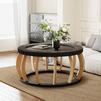 Vintage Rattan Solid Wood Round Coffee Table