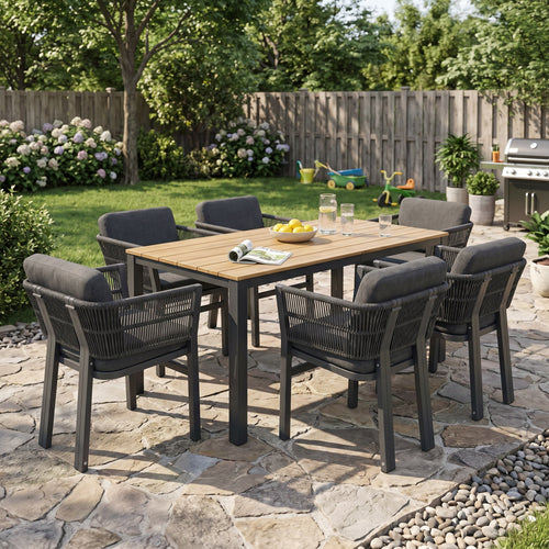 7-Piece Outdoor Dining Set, Acacia Wood Table & 6 Chairs
