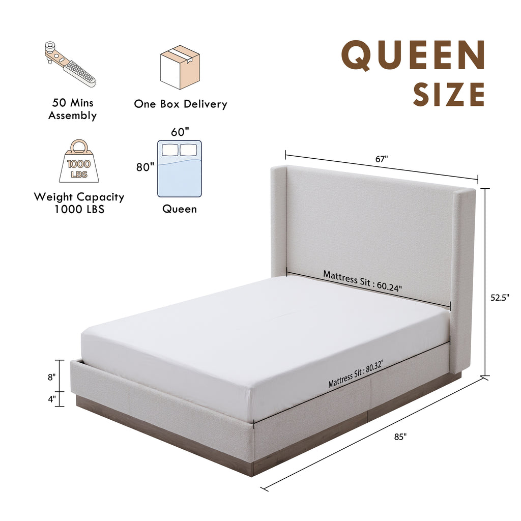 Hosford Upholstered Wingback Bed - Queen Size