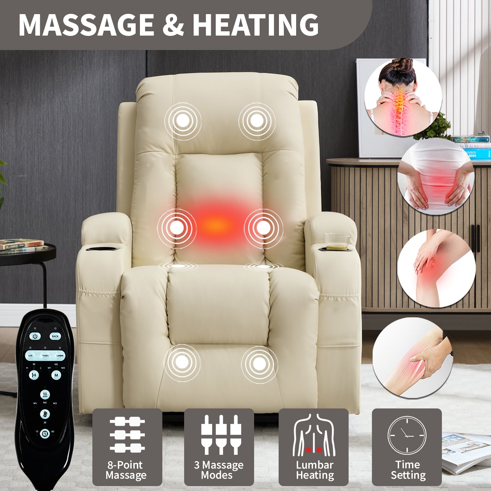 Beige PU Power Lift Recliner Chair for Elderly