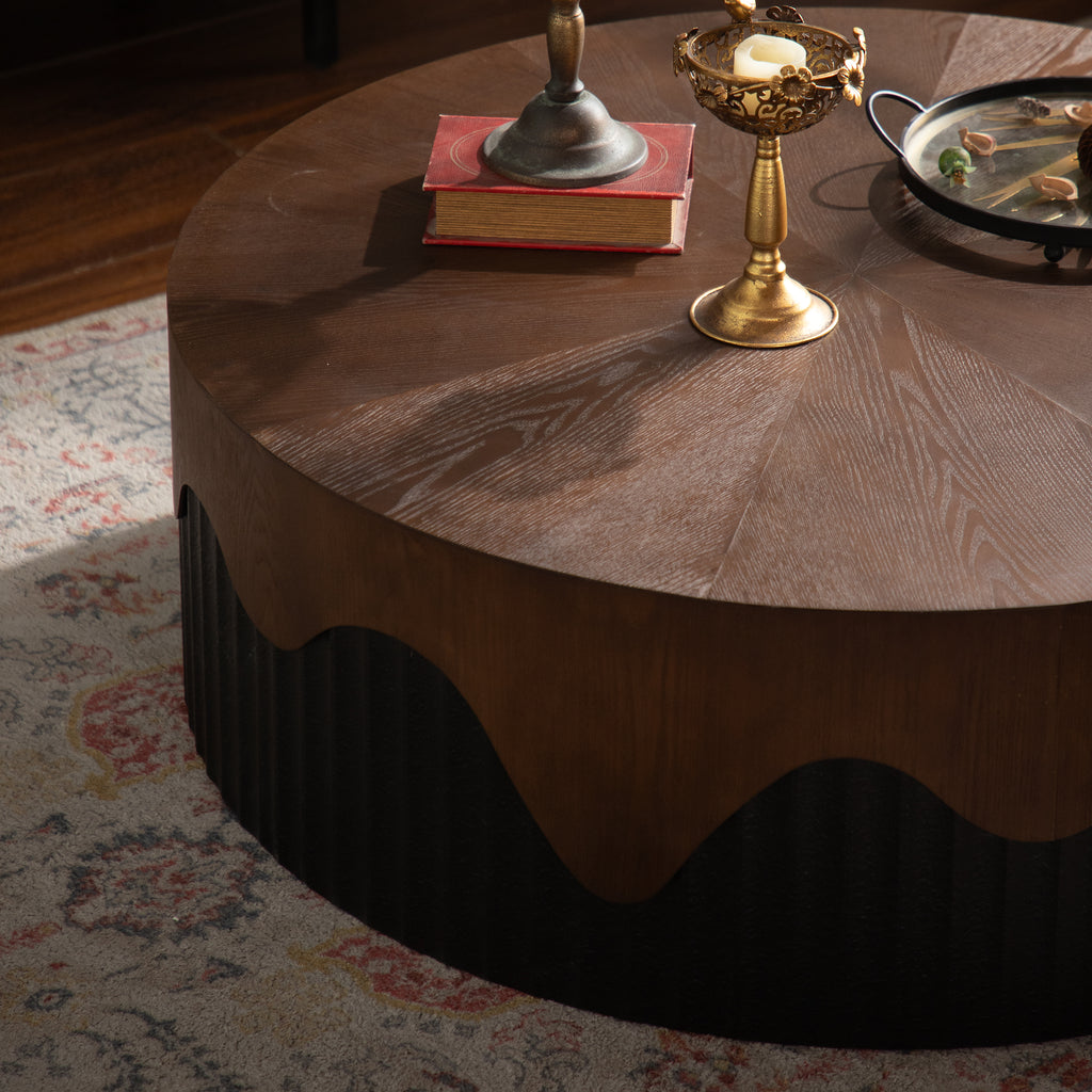 38.97" Round Handcrafted Relief Coffee Table