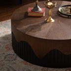 38.97" Round Handcrafted Relief Coffee Table