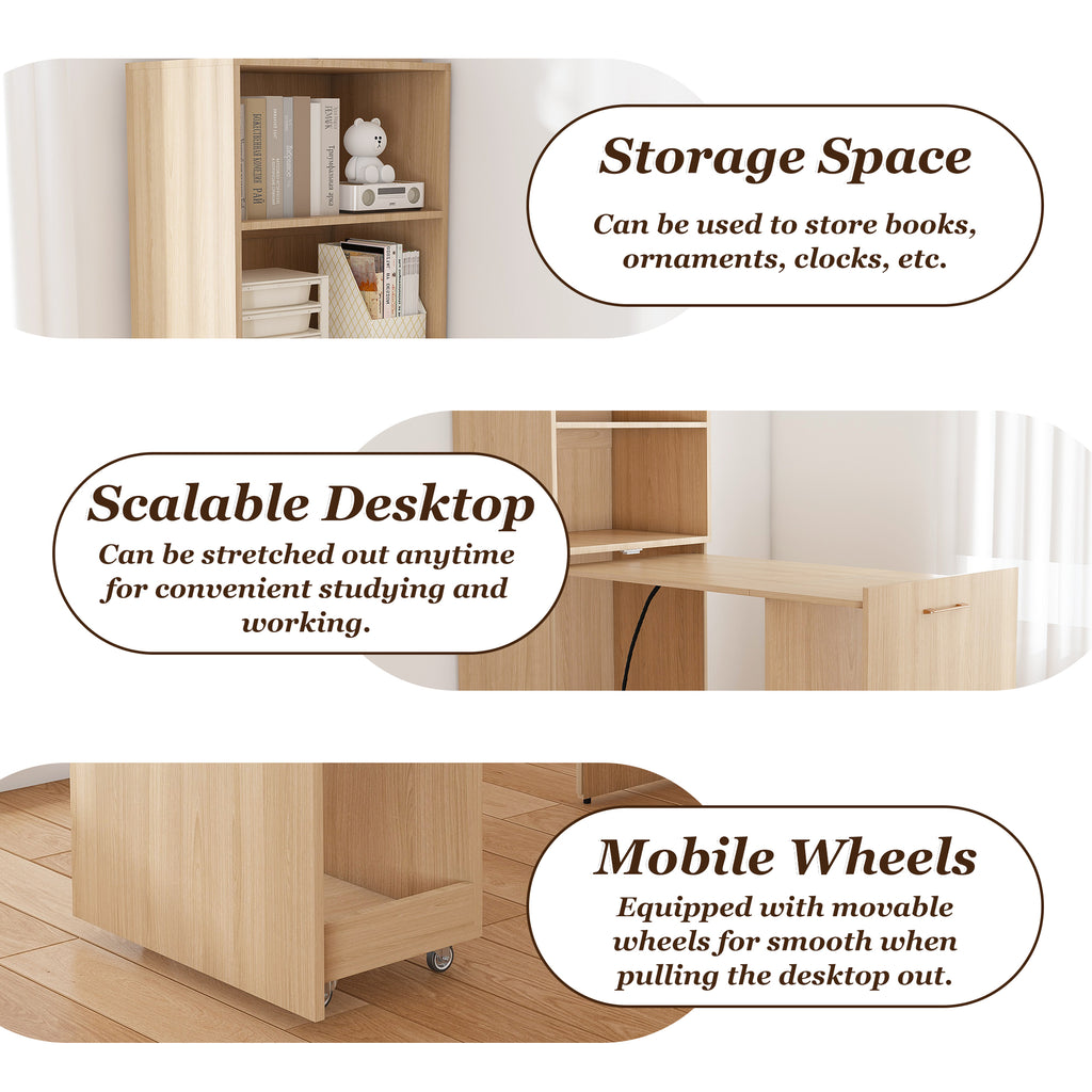 Stretchable Desk with Storage Shelves and Mobile Wheels