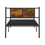 Twin Size Metal Bed Frame with Wood Panel Headboard