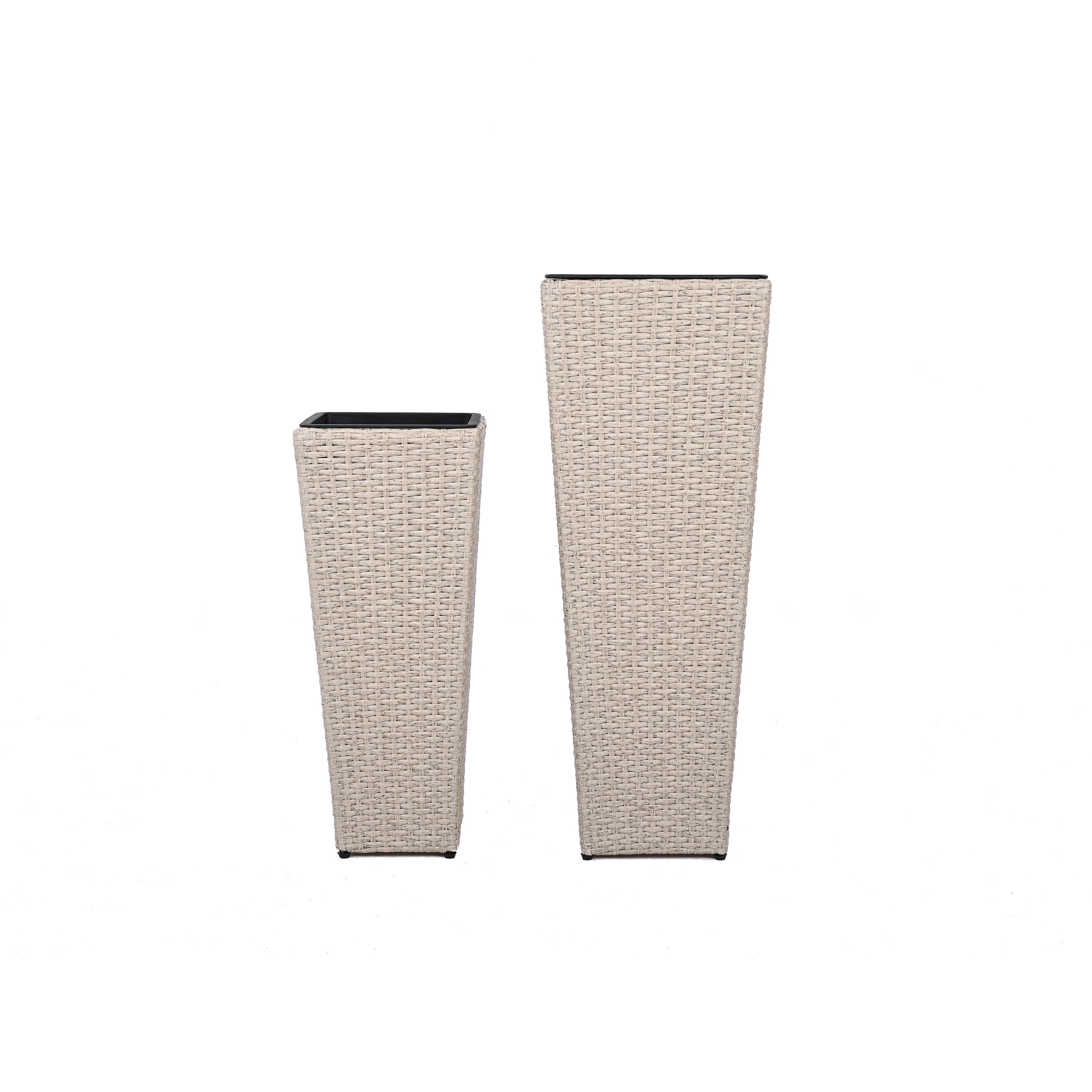 Outdoor PE Wicker Flower Pots, 2-Pcs Set