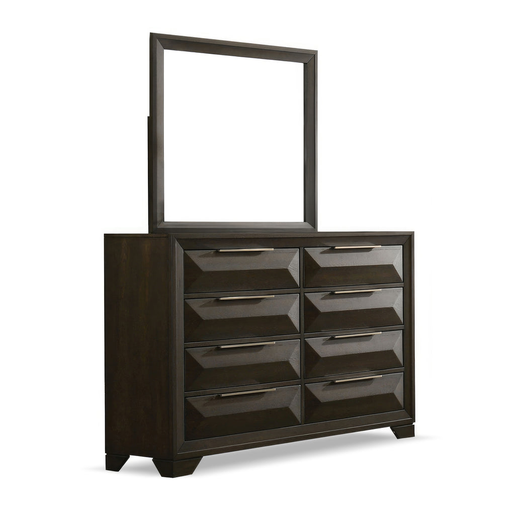 Transitional Dresser With Mirror Beveled Bracket Feet Metal Handles