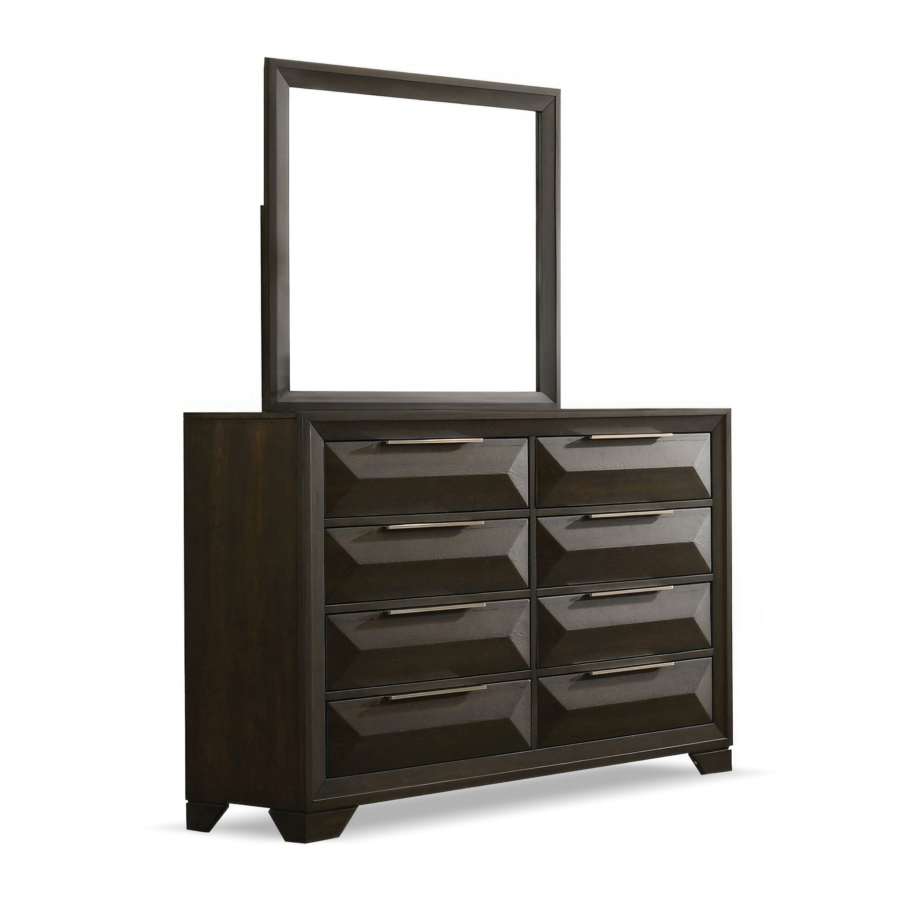 Transitional Dresser With Mirror Beveled Bracket Feet Metal Handles