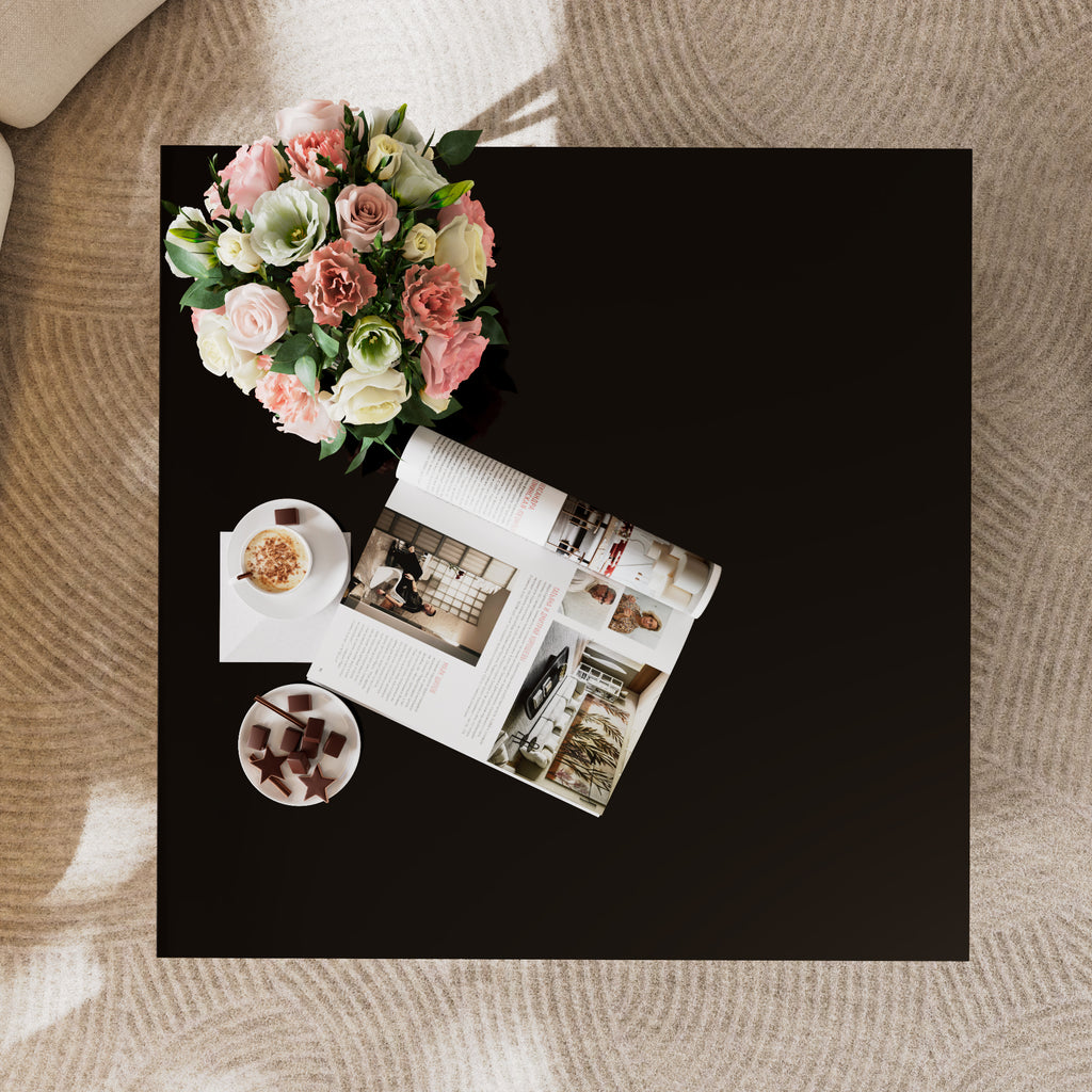 Square Glass Coffee Table in 33.5" with Luxurious Geometric Metal Frame