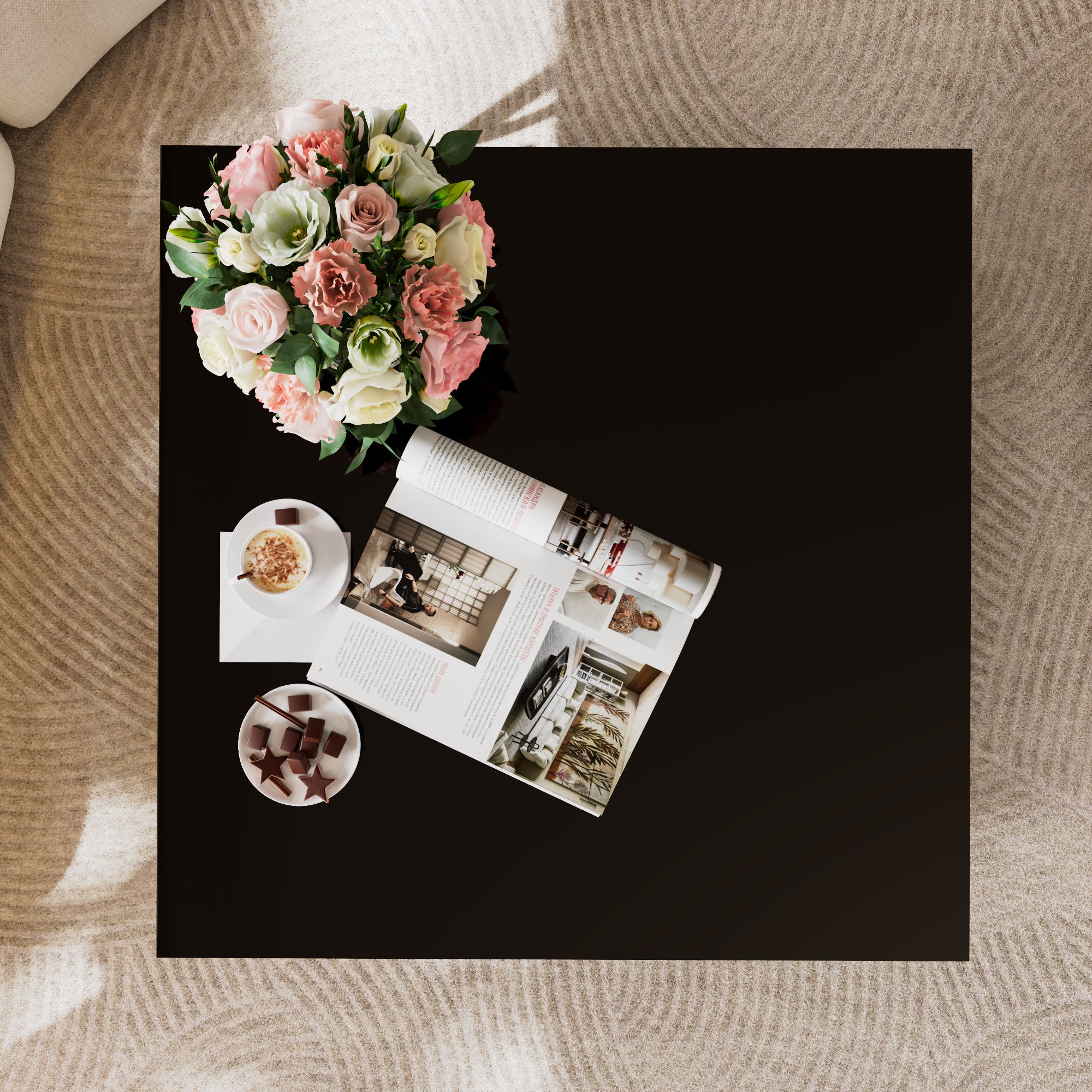 Square Glass Coffee Table in 33.5" with Luxurious Geometric Metal Frame