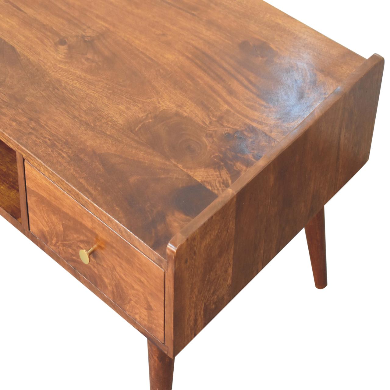 Elevated Chestnut Media Unit, 2-Drawers, 1 Open-Slot, Nordic Legs