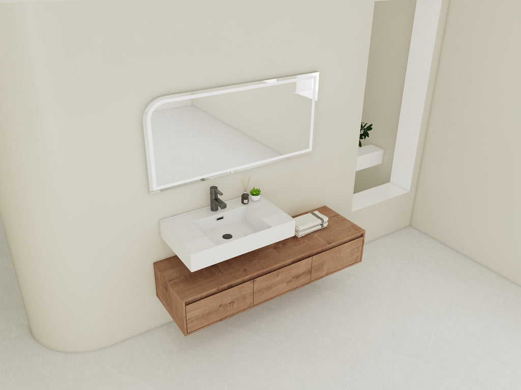 60 Inch Wall-Mounted Bathroom Vanity with Resin Sink