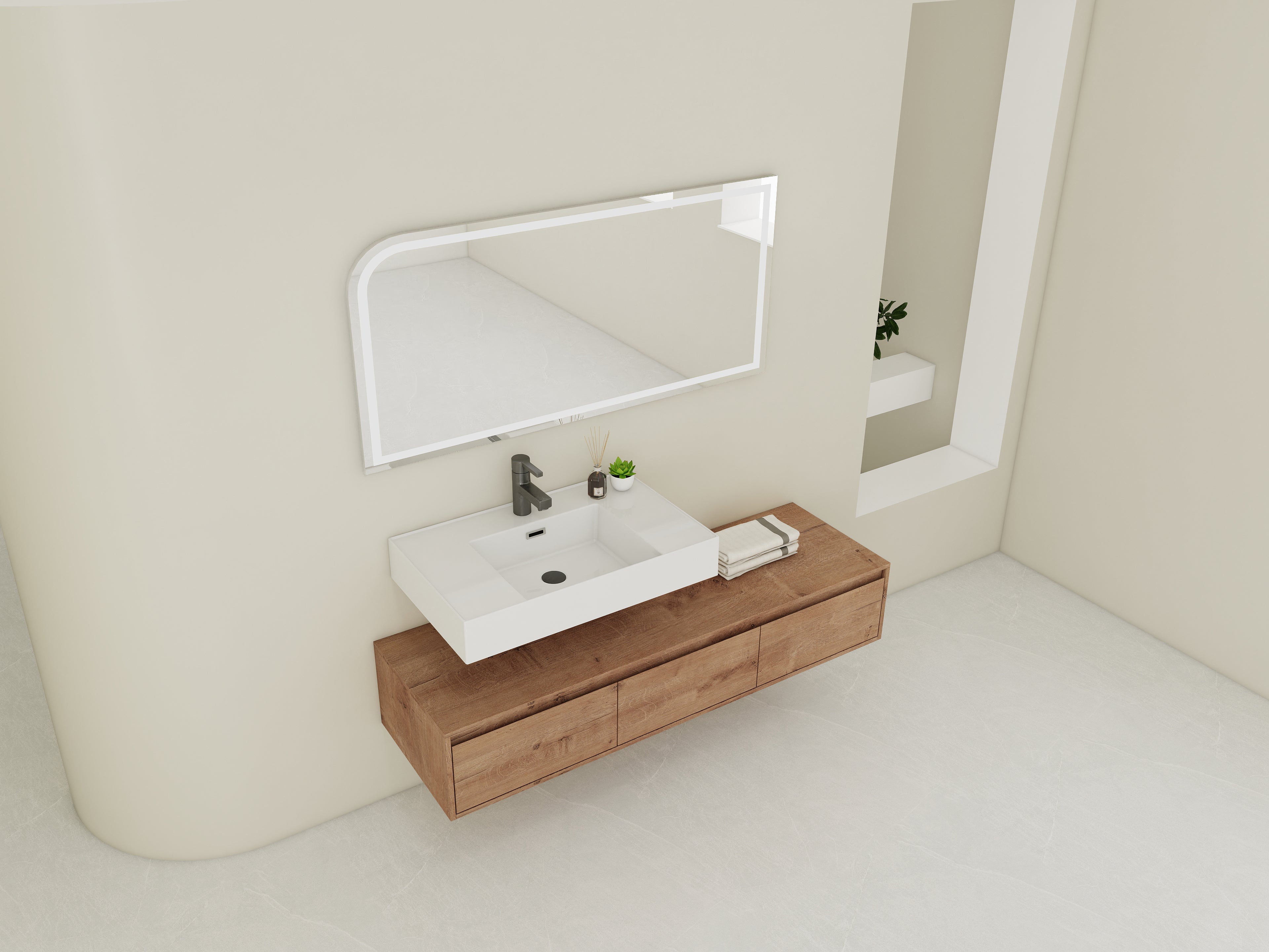 60 Inch Wall-Mounted Bathroom Vanity with Resin Sink
