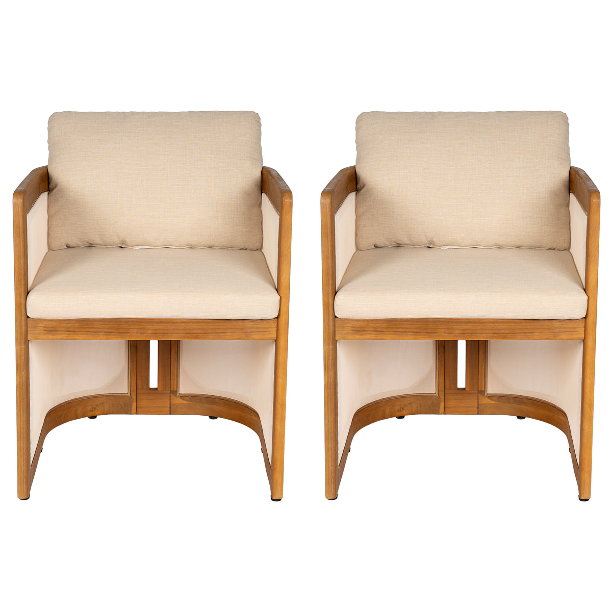 Set of 2 Outdoor Patio Dining Armchairs, Acacia Wood Frame with Textilene Side Panels, Patio Chairs with