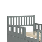 Twin Size Wood Platform Bed with Guardrails on Both Sides and Two Storage Drawers
