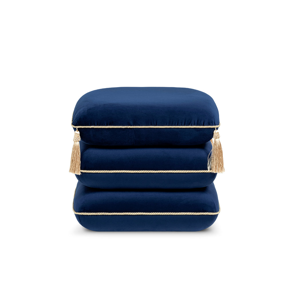 Monarch 19.5" Squared Upholstered Ottoman with Bullion Fringe