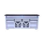 65.3" TV Stand with LED Light Strips and Iron Mesh Barn Door