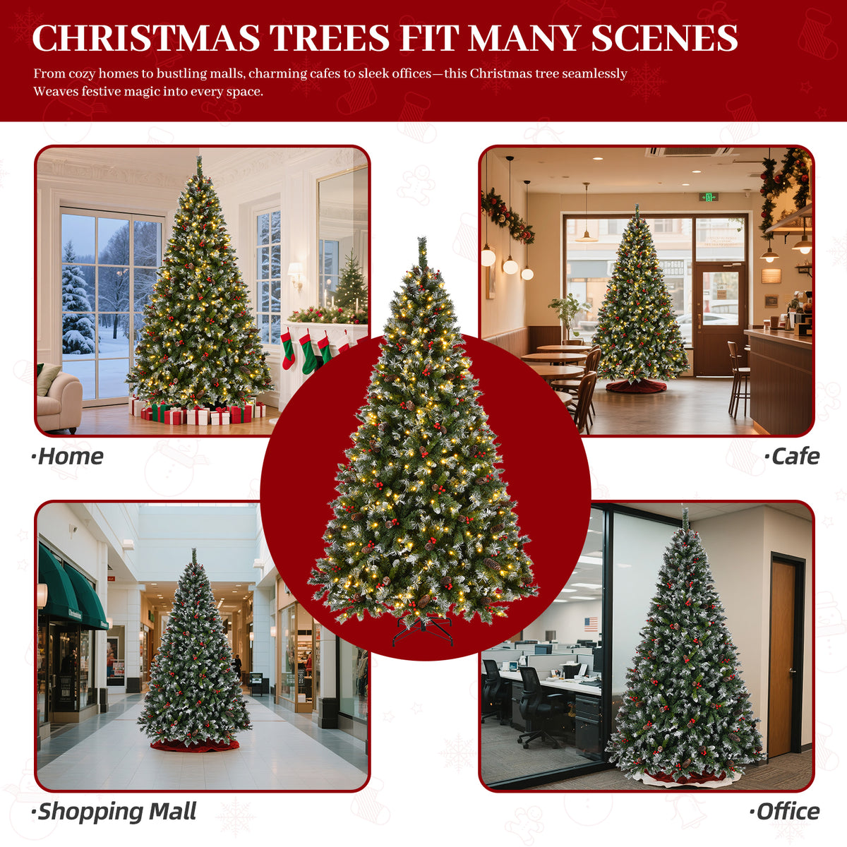 9-Foot Pre-Lit Pre-Decorated Pine Artificial Christmas Tree with Frosted Tips and Pine Cones, Green