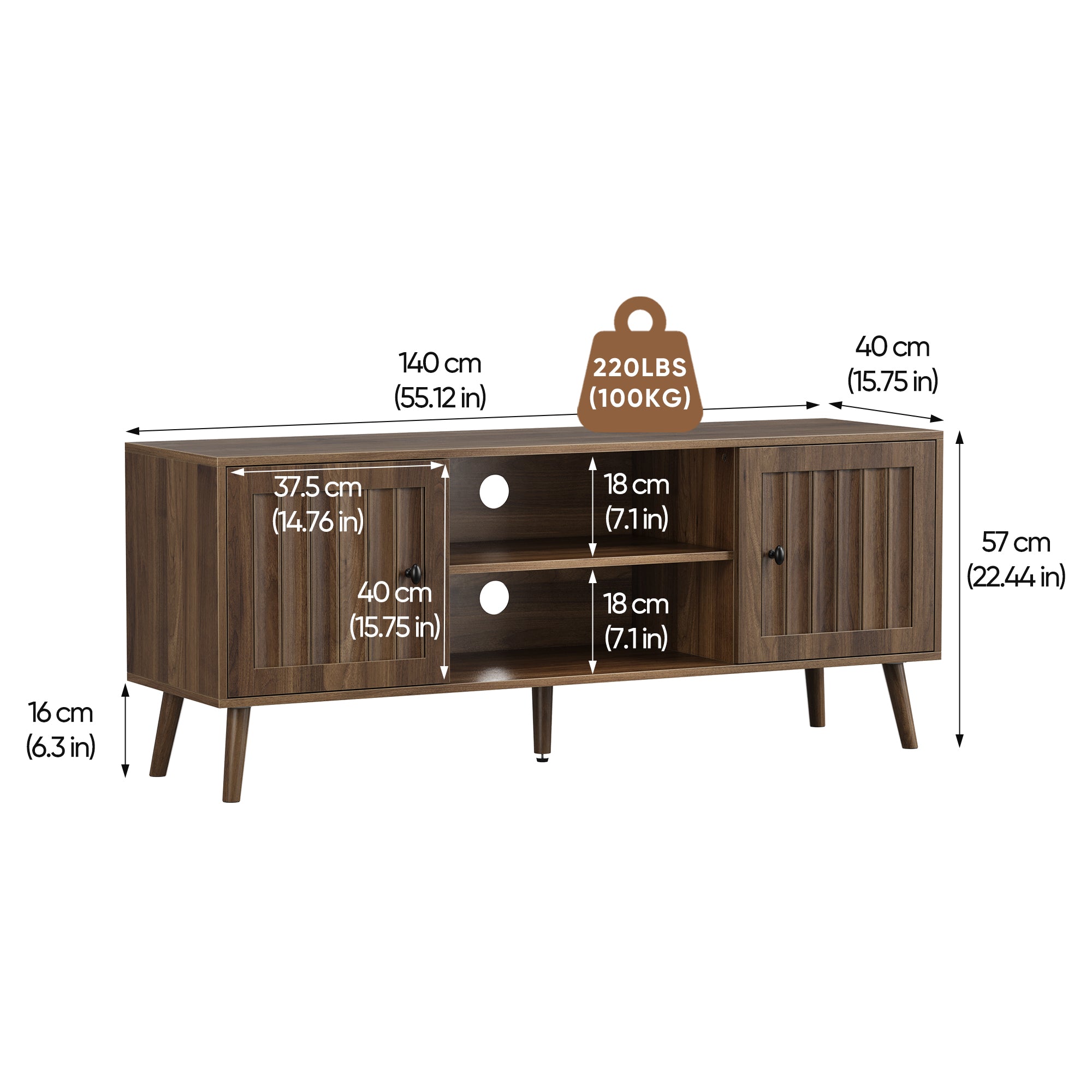 55-Inch Wooden TV Cabinet with 2 Vertical Groove Doors