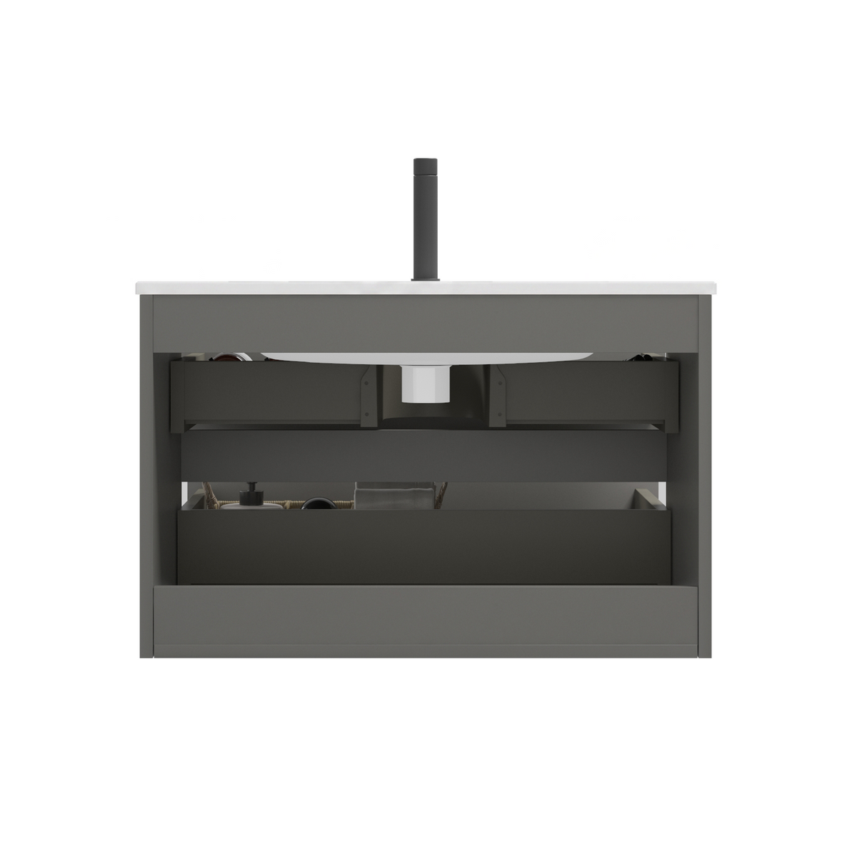 TIA 30-Inch Wall Mount Bathroom Vanity, Gray, Ceramic Sink with Soft-Close Drawers