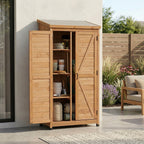 Outdoor Wooden Storage Shed with Metal Top Tall Vertical Tool Cabinet