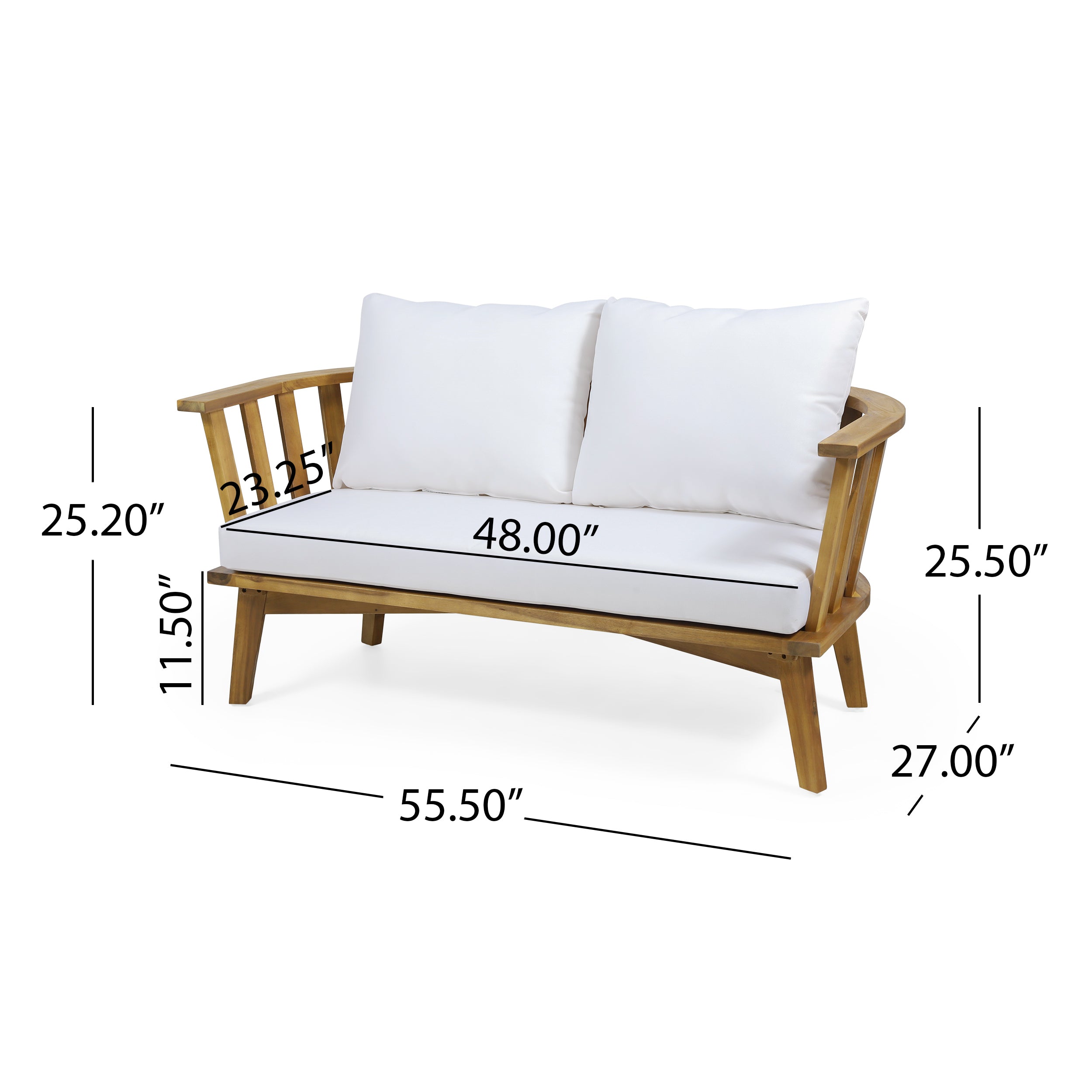 Outdoor Wooden Loveseat with Cushions - White/Teak
