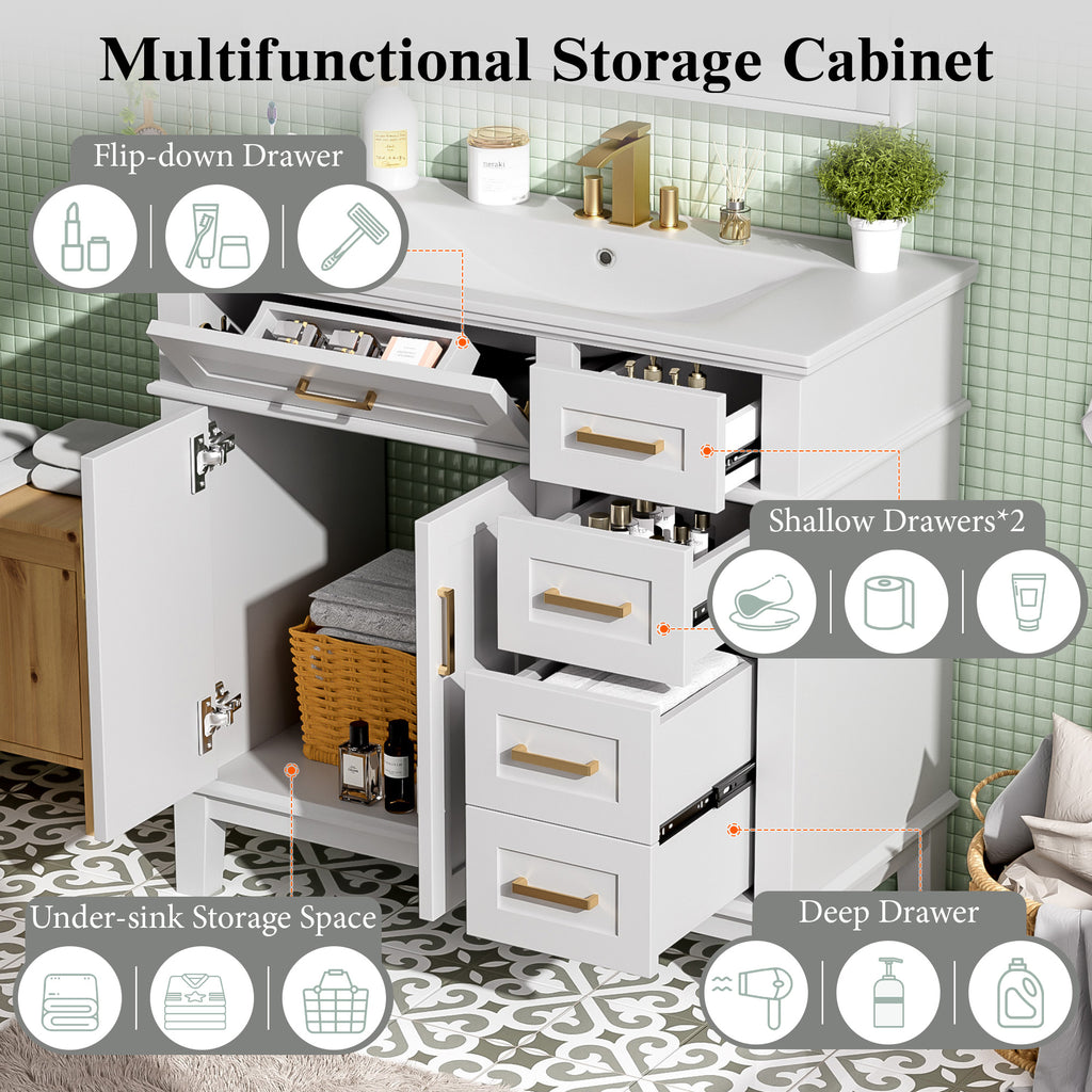 36-Inch White Modern Bathroom Vanity with Ceramic Sink