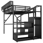 Queen Loft Bed with Desk and Charging Station