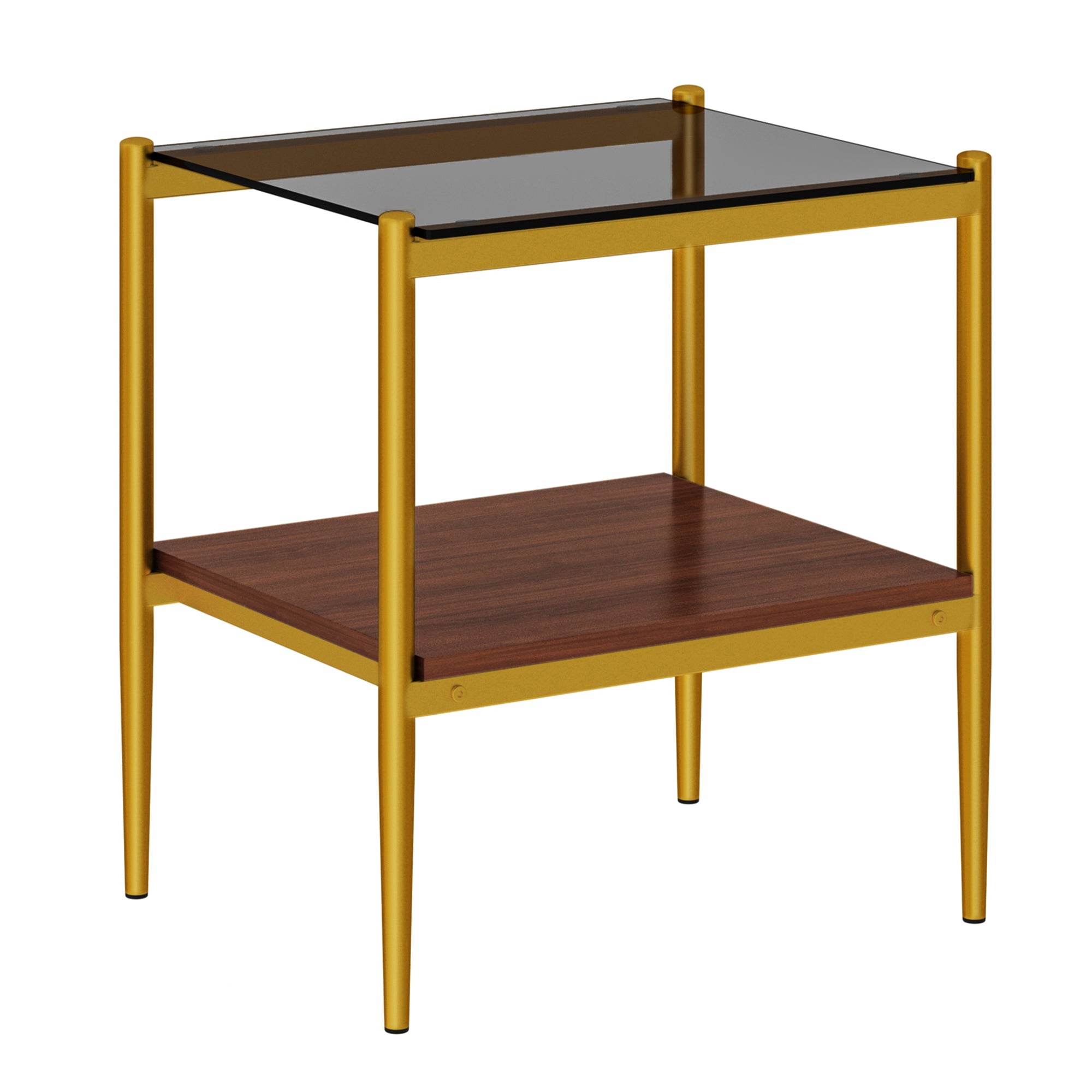 Set of 2 Rectangle End Tables with Tempered Glass Top