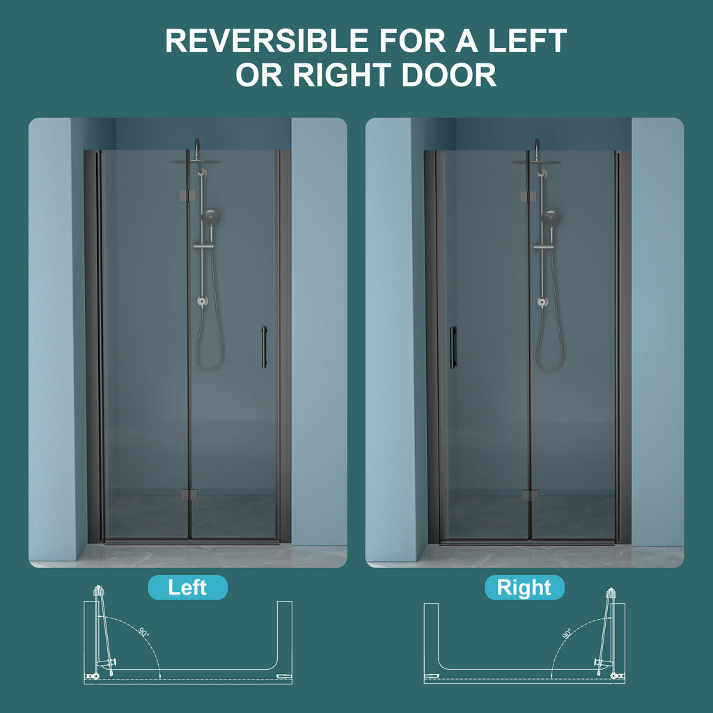 30"W x 72"H Fold Frameless Shower Door with Tempered Glass