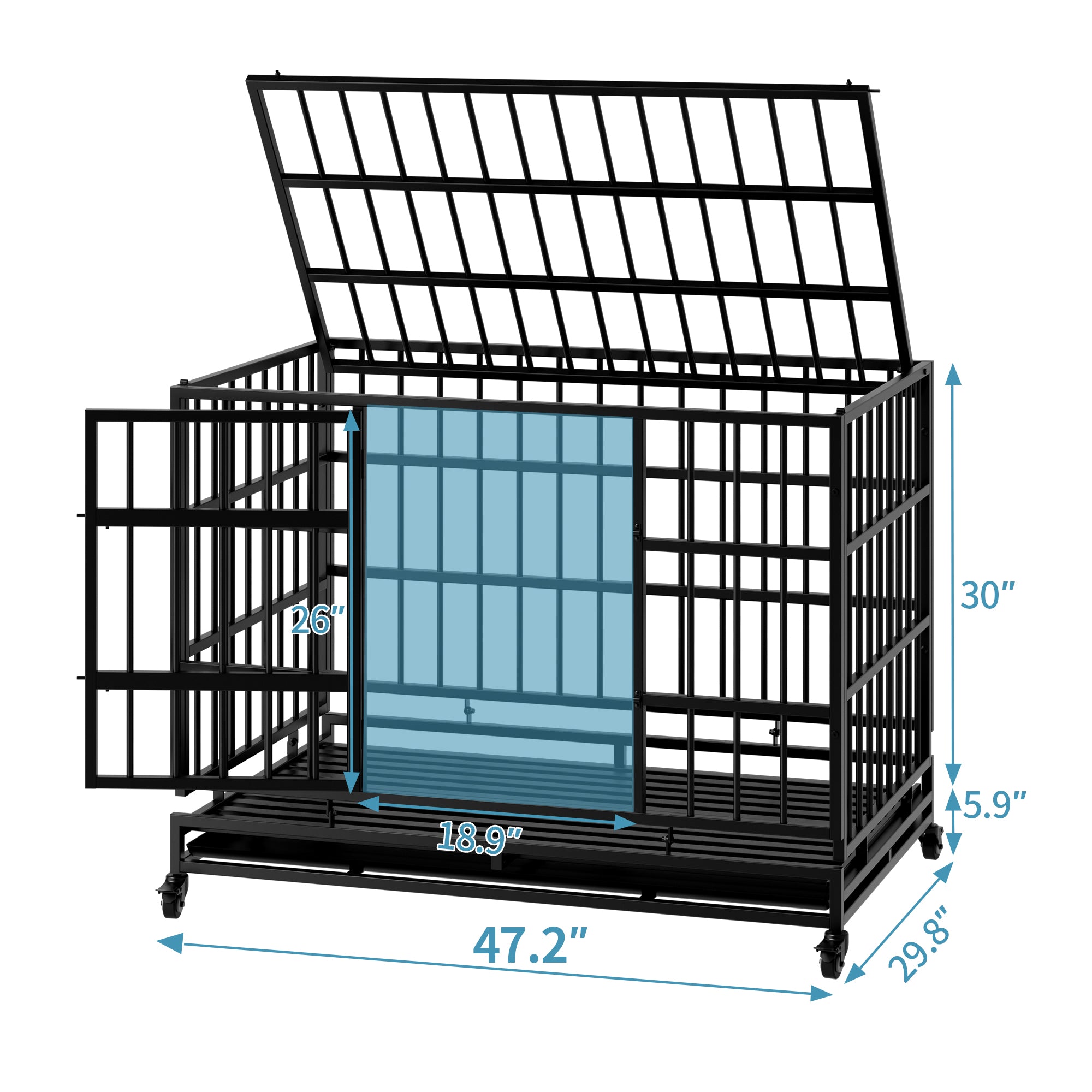 48 Inch Heavy Duty Indestructible Dog Crate with Wheels