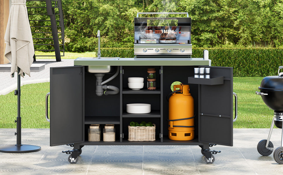 K&K 55.5" Outdoor Kitchen Island with Sink