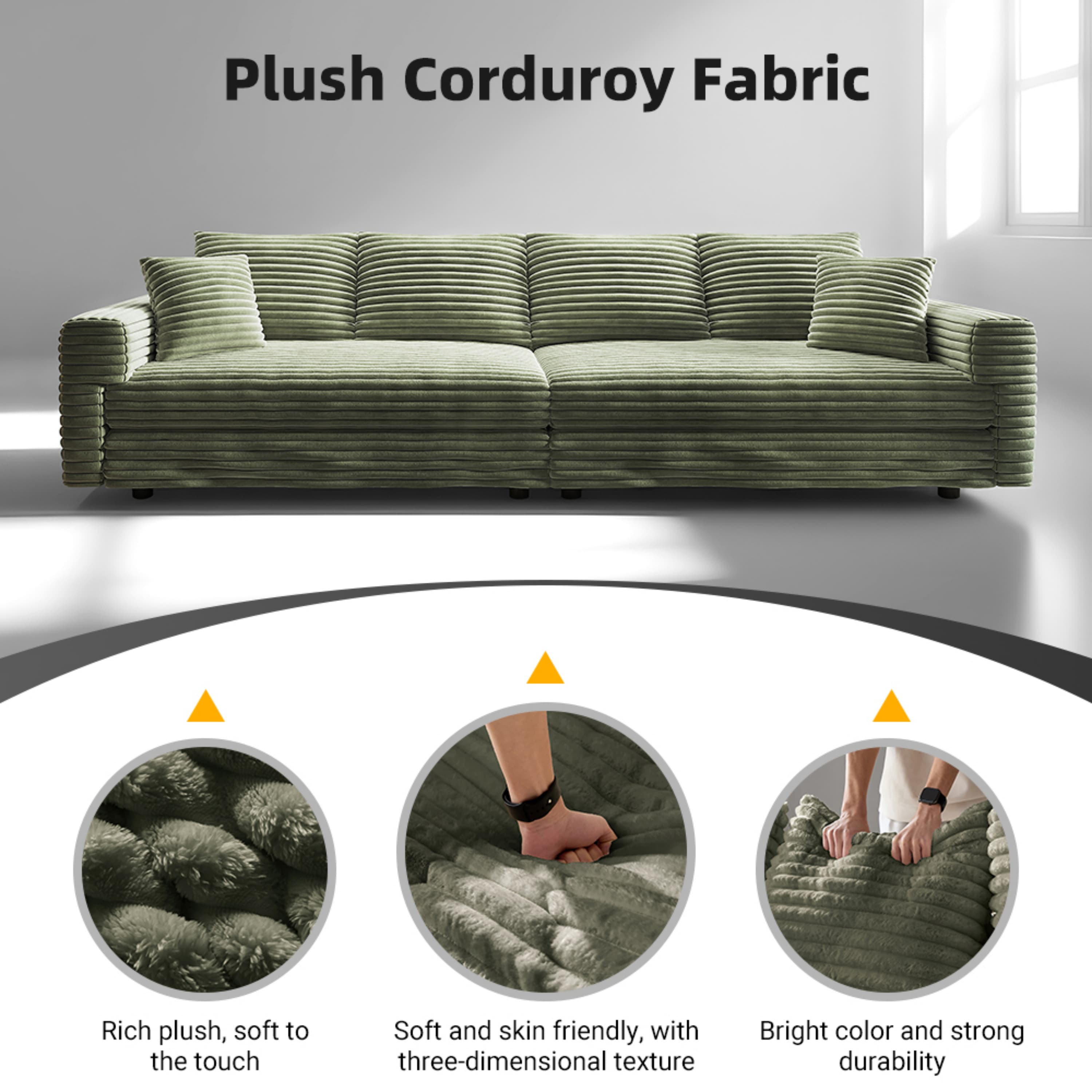 Plush Corduroy 4-Seat Sofa