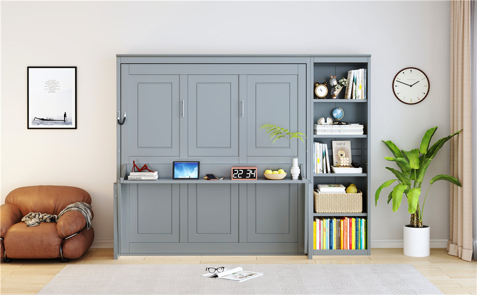 Queen Size Murphy Bed with Desk and Bookshelf