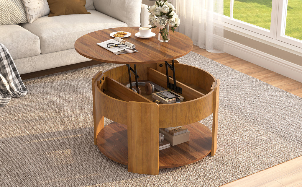 Vibe Haus Farmhouse Round Lift Top Coffee Table