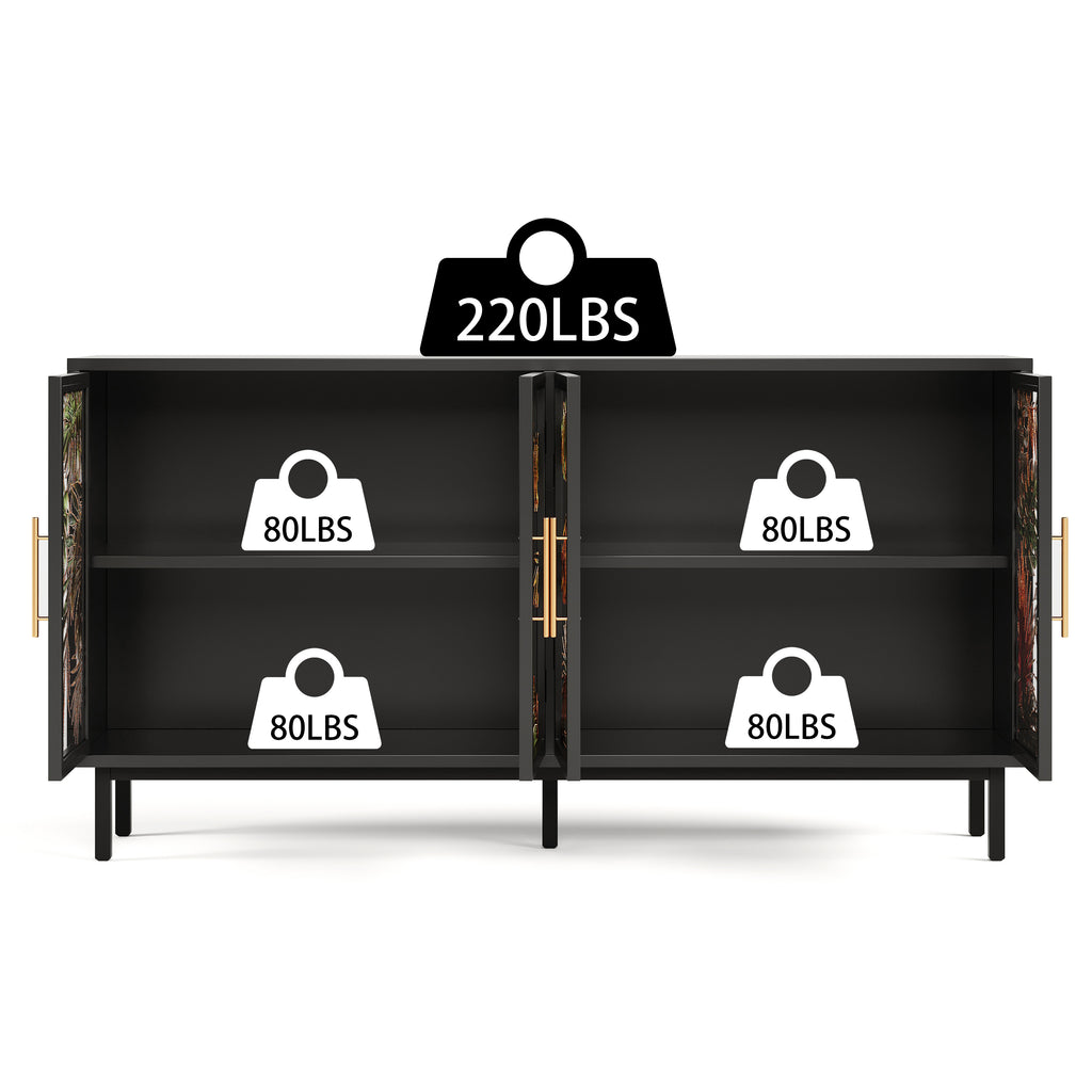 60.3" with 4 doors for Buffet Cabinets, Glazed painting art storage Cabinets, American retro control Console Table decorative Cabinets, Living room, Bedroom, Dining room