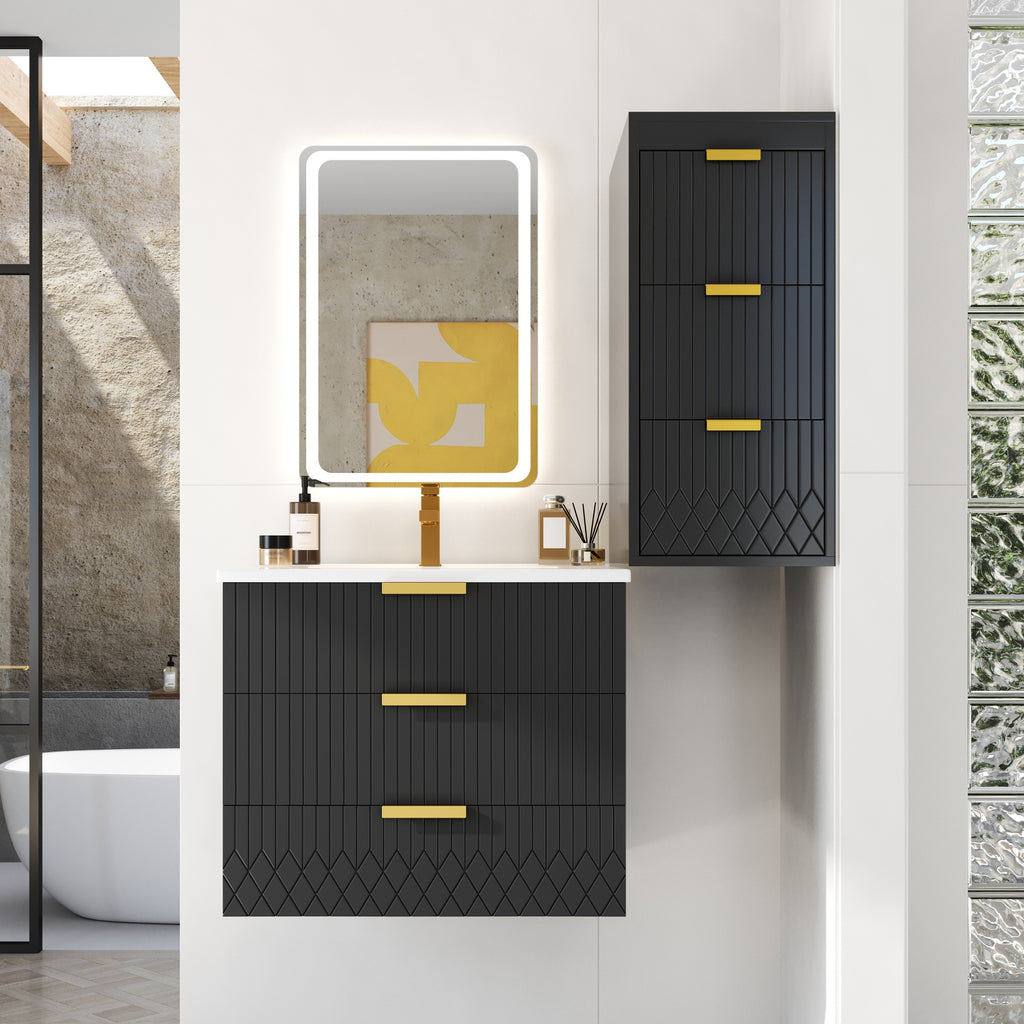 24-Inch Wall Mounted Floating Cabinet with Side Cabinet Combo