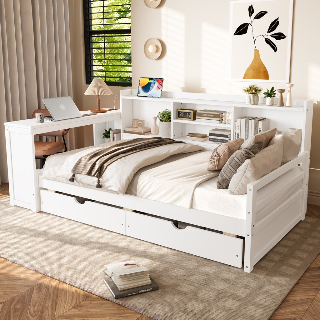Twin Size Corner Daybed with Storage Drawers & Desk