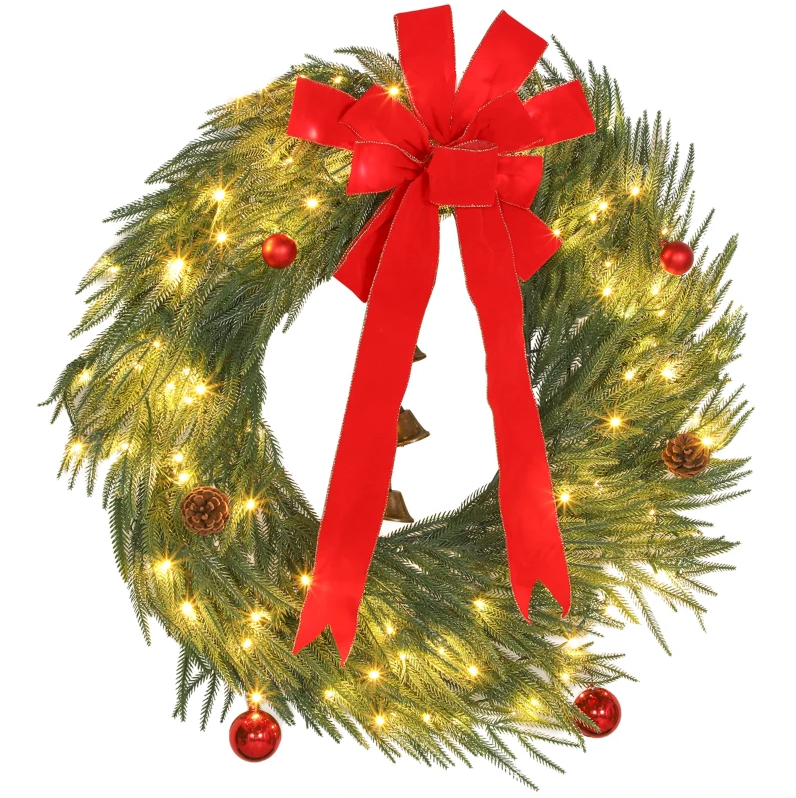 Christmas Wreath for Front Door with LED Lights